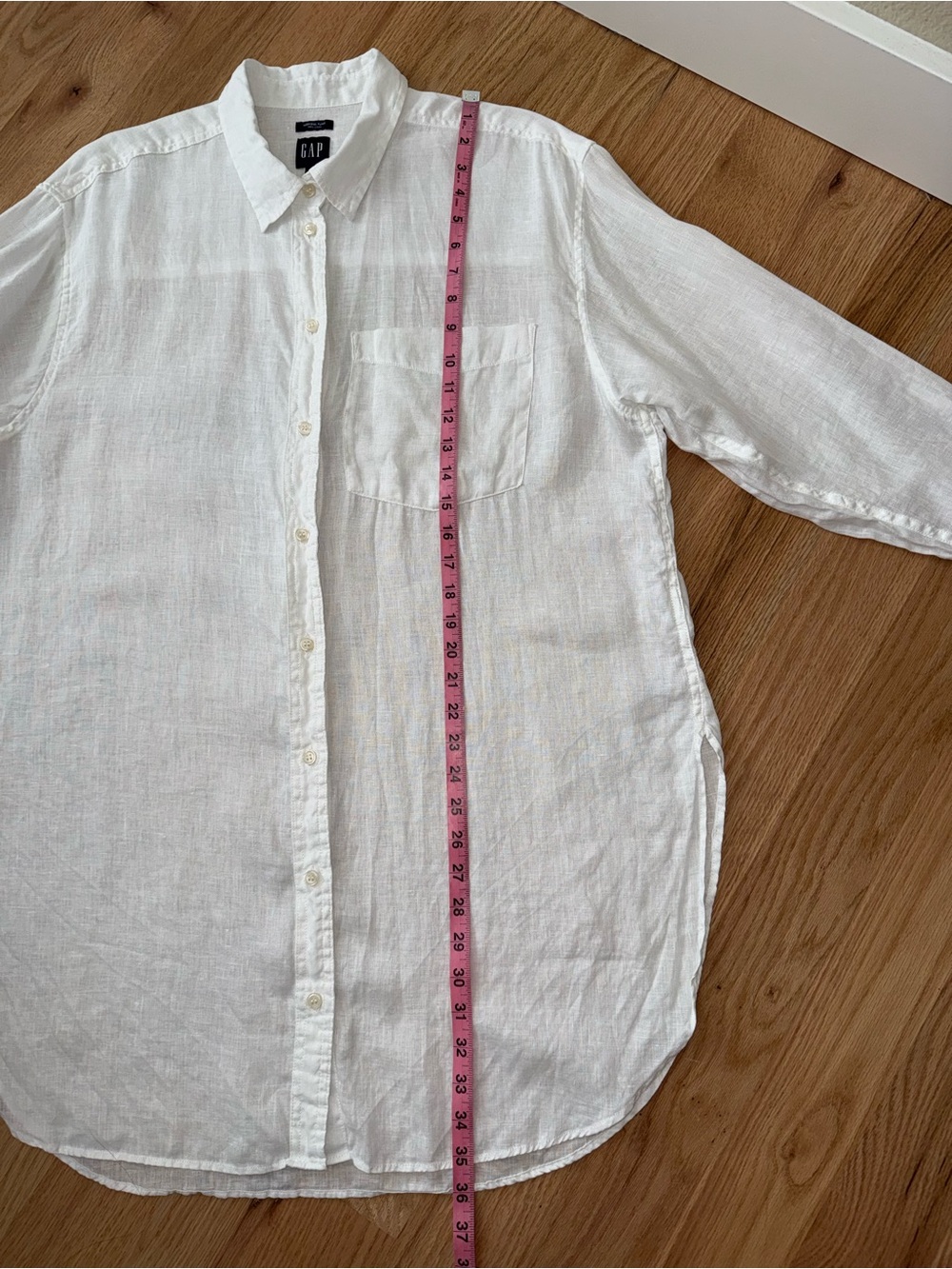 LIKE NEW GAP 100% Linen Weekend Tunic Longline Button Down Crisp White Coastal L - Picture 5 of 8